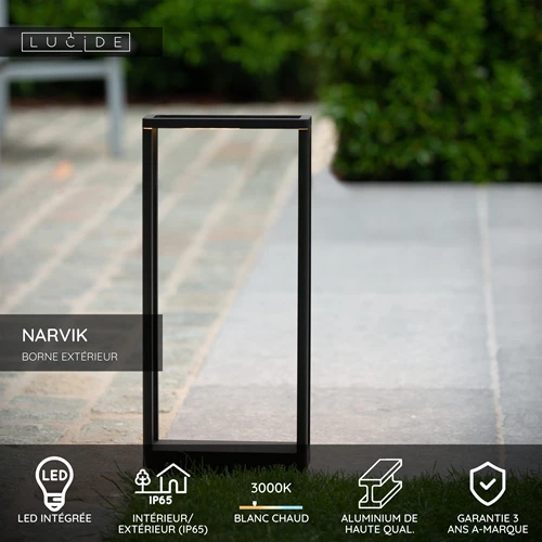 Lucide NARVIK - Borne extérieur - LED - 1x9,2W 3000K - IP65 - Noir - USP